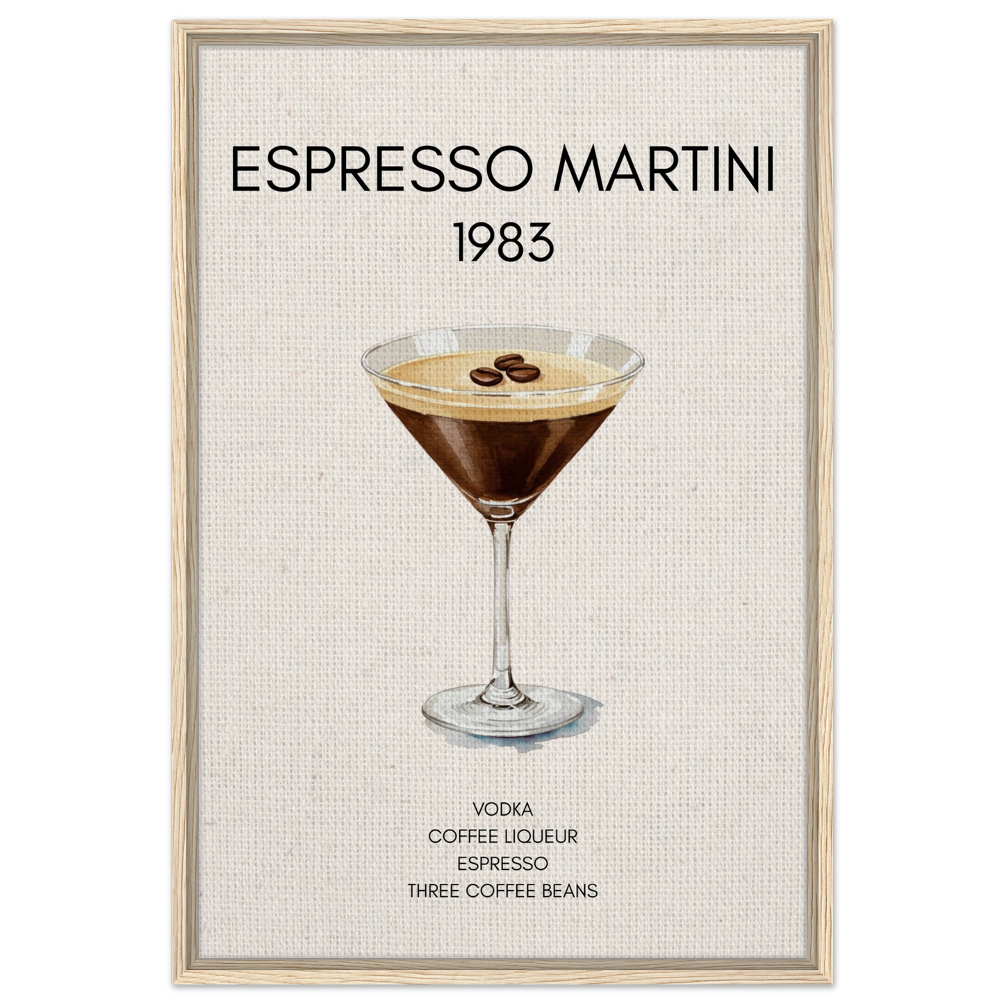 Espresso Martini Cocktail Bar Poster Print Light Wood Frame 60x90 cm 24x36″ Framed Canvas