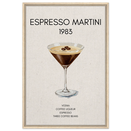 Espresso Martini Cocktail Bar Poster Print Light Wood Frame 60x90 cm 24x36″ Framed Canvas