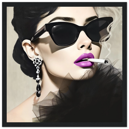 Smoking Girl Retro Fashion Model Art Print 30x30 cm 12x12″ Premium Matte Wooden Framed Poster