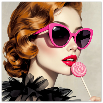 Retro Glam Fashion Model Lollipop Art Print Premium Matte Paper Poster 45x45 cm 18x18″