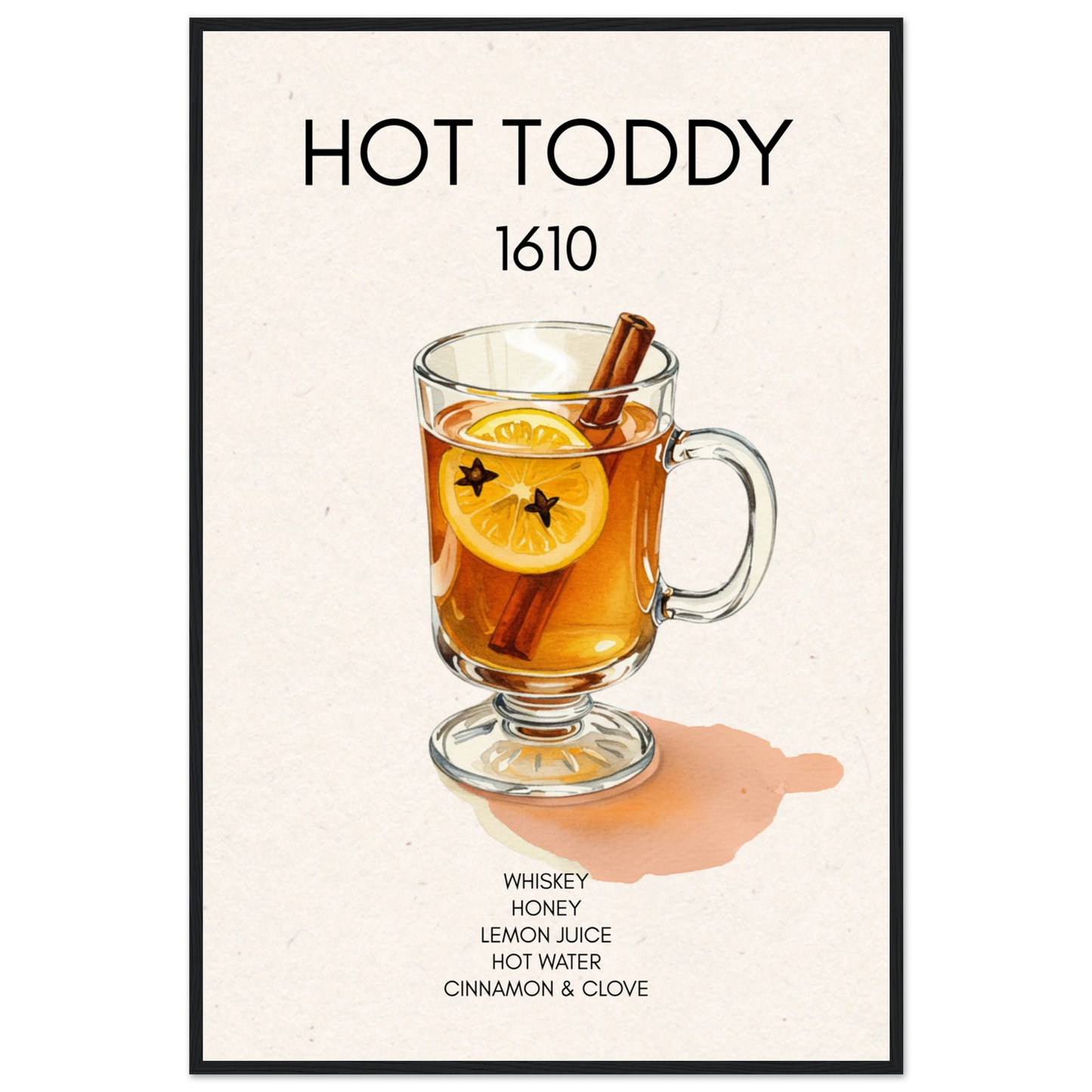 Hot Toddy Cocktail Bar Art Print Black Wood Frame 60x90 cm 24x36″ Classic Matte Paper Wooden Framed Poster