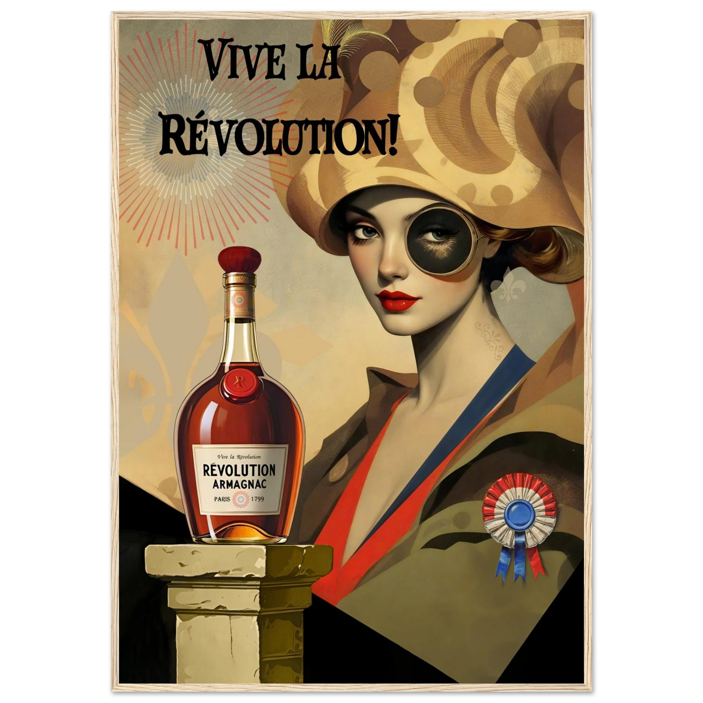 Vintage French Revolution Cognac Art Print Light Wood Frame 70x100 cm 28x40″ Premium Matte Paper Wooden Framed Poster