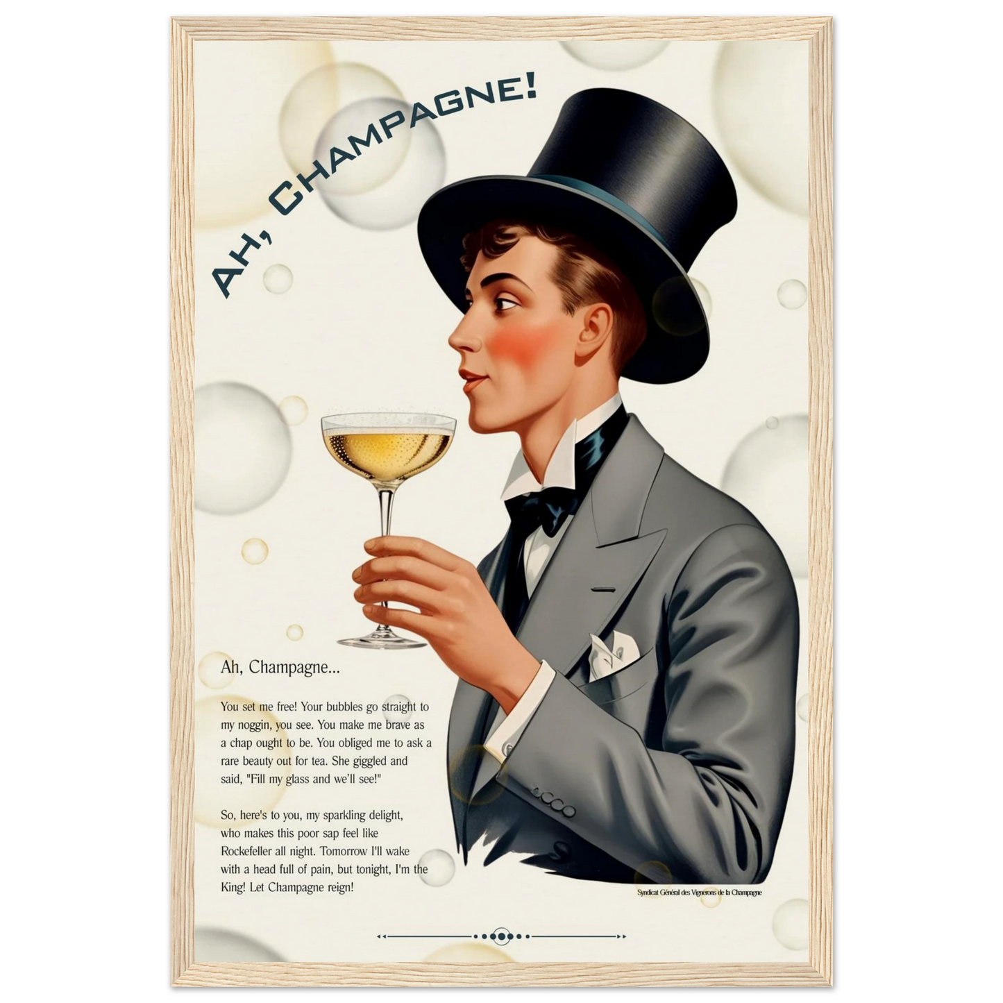 Art Deco Champagne Funny Poem Art Print 60x90 cm 24x36″ Canvas -