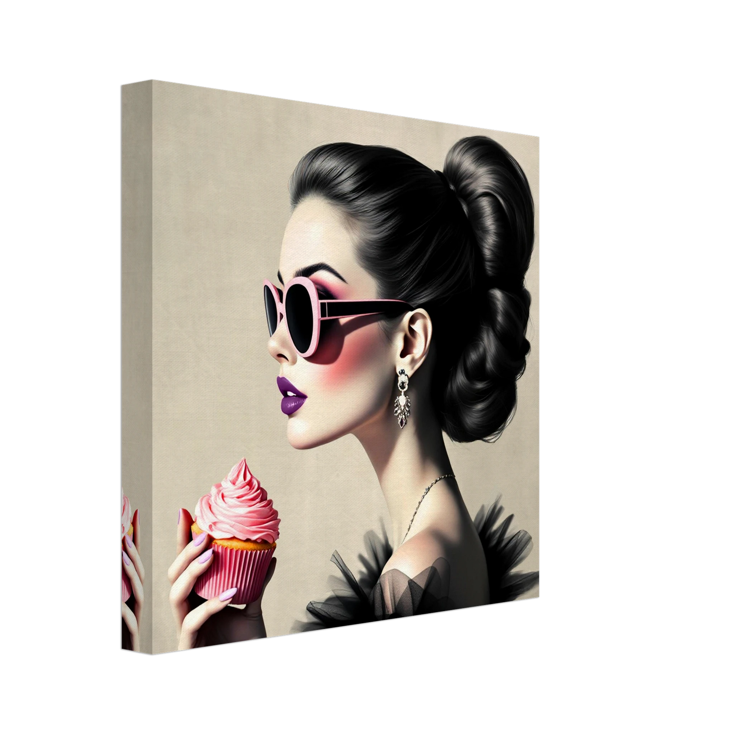 Retro Fashion Model Glam Cupcake Art Print 30x30 cm 12x12″ Gallery Wrapped Canvas