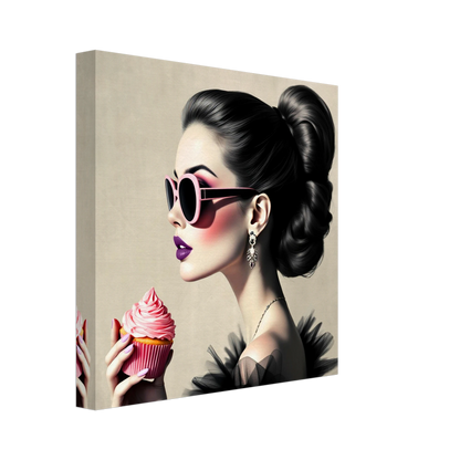 Retro Fashion Model Glam Cupcake Art Print 30x30 cm 12x12″ Gallery Wrapped Canvas