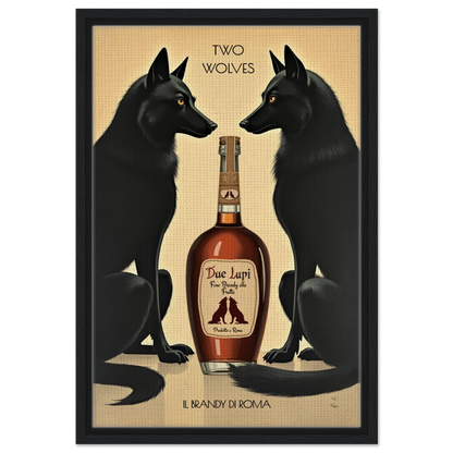 Two Wolves Italian Cocktail Bar Art Print 40x60 cm 16x24″ Framed Canvas Black Wood Frame