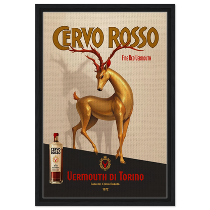 Art Deco Golden Deer Cocktail Bar Poster Print 40x60 cm 16x24″ Framed Canvas Black Wood Frame