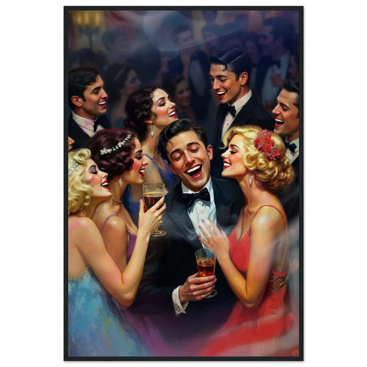 1920s Great Gatsby Speakeasy Party Art Print Black Wood Frame 60x90 cm 24x36″ Museum-Quality Matte Framed Poster