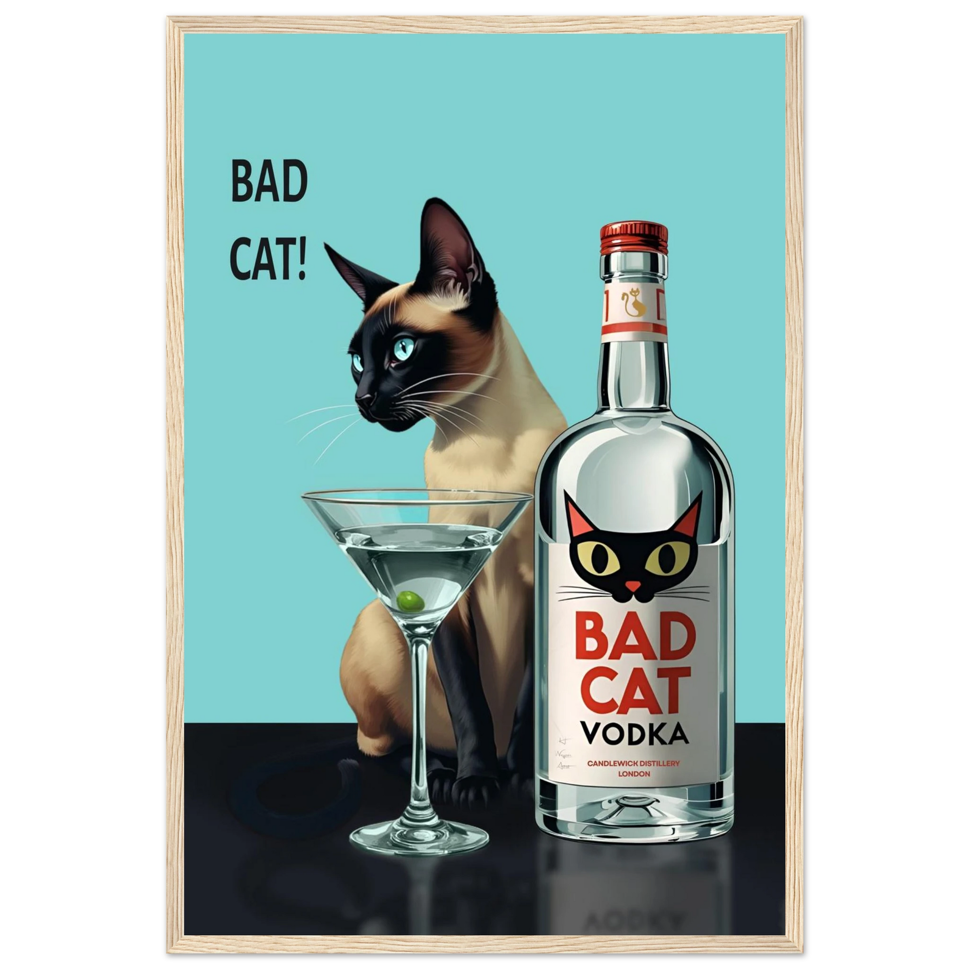Siamese Cat Retro Martini Cocktail Bar Art Print No Frame 70x100 cm 28x40″ Museum-Quality Matte Paper Poster