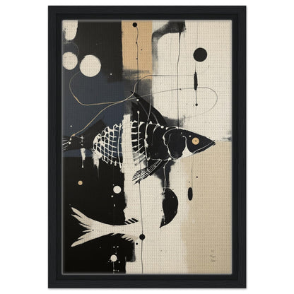 Abstract Fish Art Poster Print – Framed Modern Neutral Wall Décor Black Wood Frame 30x45 cm 12x18″ Framed Canvas