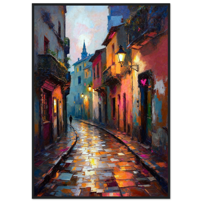 Old Europe Romantic Street Art Print 70x100 cm 28x40″ Classic Matte Framed Poster Black Wood