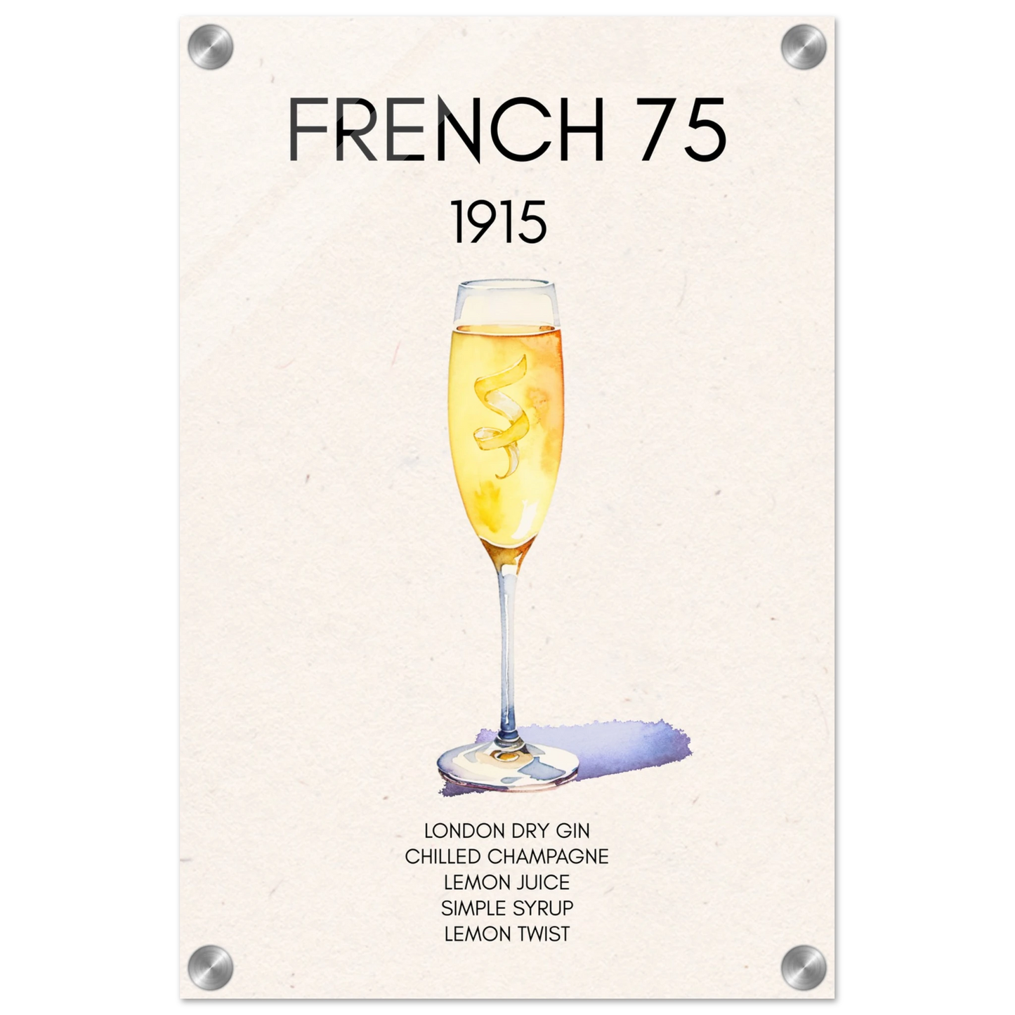 French 75 Cocktail Art Print No Frame 30x45 cm 12x18″ Sleek Acrylic Print