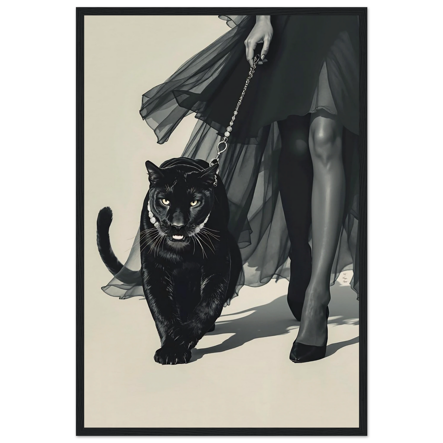 Retro Fashion Model Panther Art Print Black Wood Frame 40x60 cm 16x24″ Museum-Quality Matte Paper Wooden Framed Poster