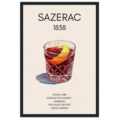 Sazerac Cocktail Bar Art Print Black Wood Frame 30x45 cm 12x18″ Museum-Quality Matte Paper Wooden Framed Poster