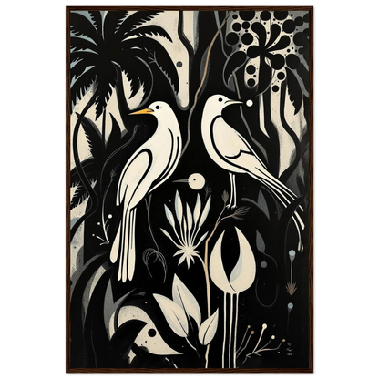 Black & White Minimalist Bird Art Print Dark Brown Wood Frame 60x90 cm 24x36″ Classic Matte Paper Wooden Framed Poster