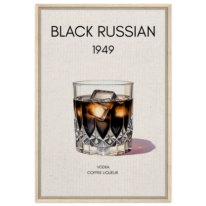 Black Russian Cocktail Bar Art Print Light Wood Frame 60x90 cm 24x36″ Framed Canvas