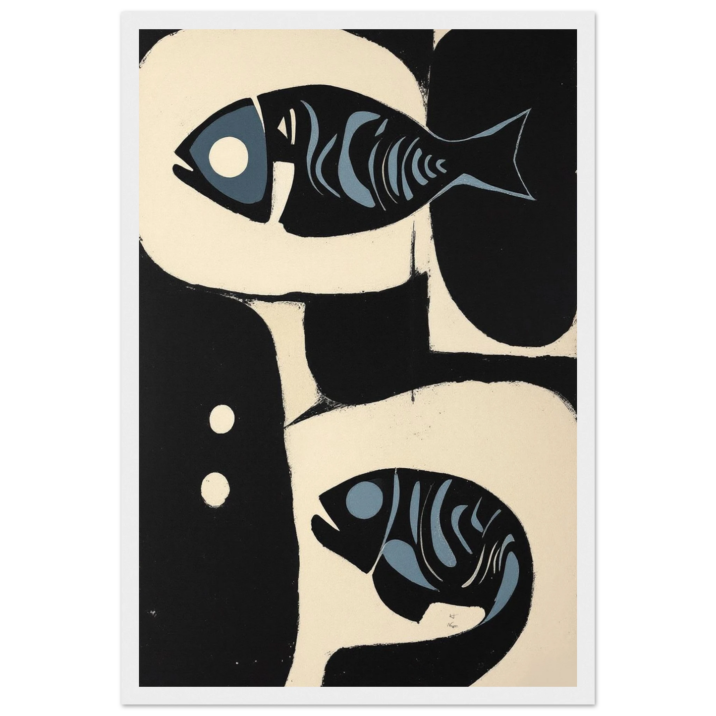 Abstract Mid-Century Modern Fish Art Print White Wood Frame 30x45 cm 12x18″ Premium Matte Wooden Framed Poster