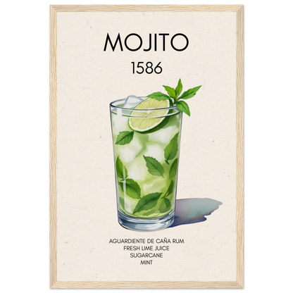 Mojito Cocktail Bar Art Print Light Wood Frame 30x45 cm 12x18″ Museum-Quality Matte Paper Wooden Framed Poster
