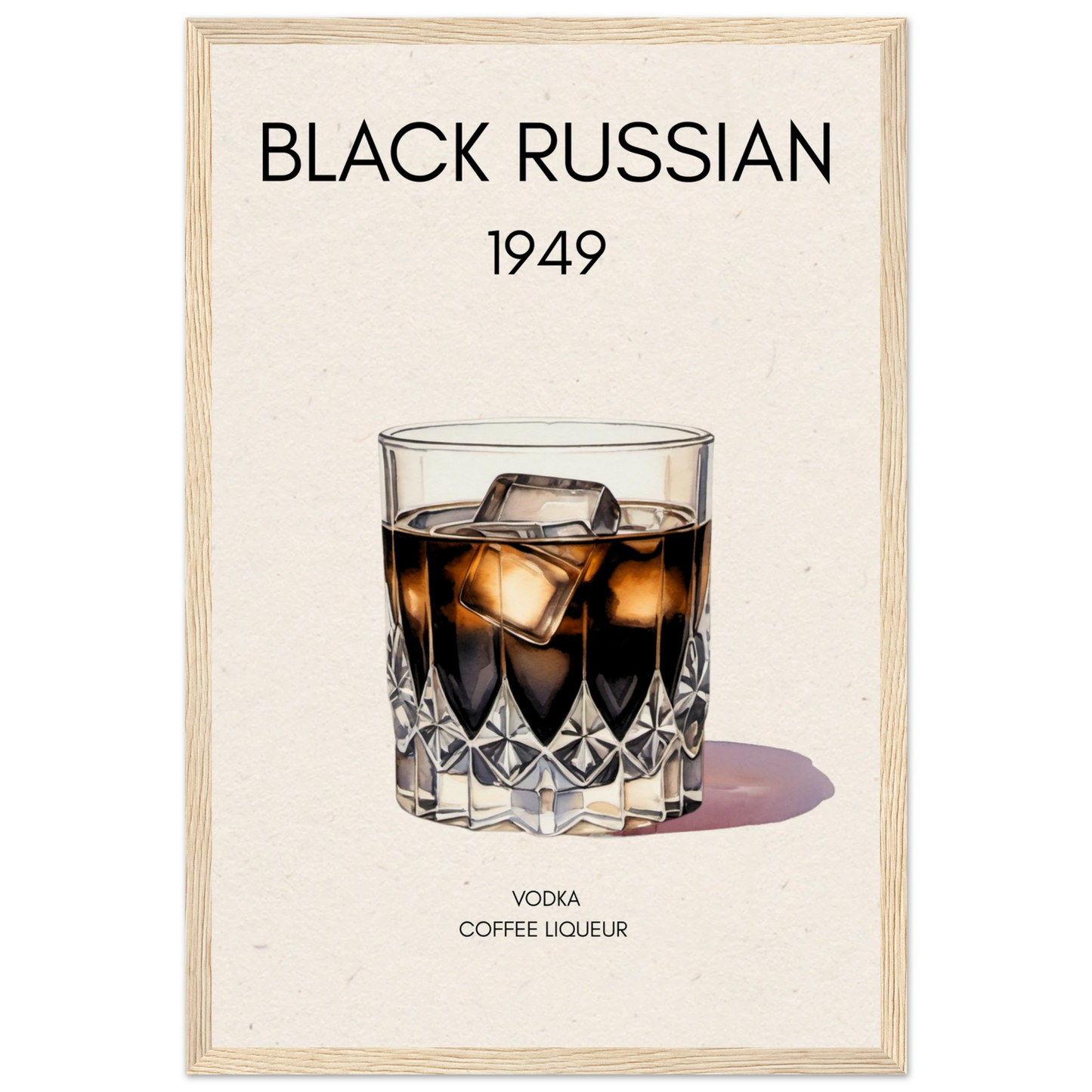 Black Russian Cocktail Bar Art Poster Print Light Wood Frame 30x45 cm 12x18″ Museum-Quality Matte Paper Wooden Framed Poster