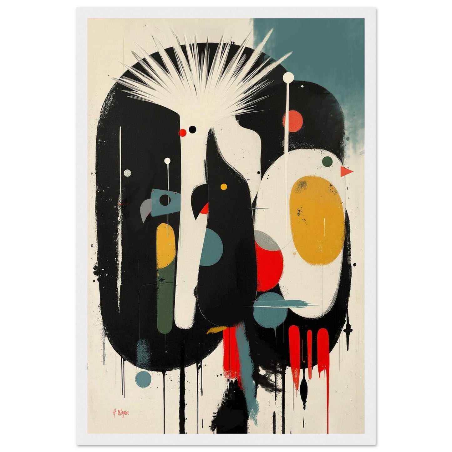 Modern Cockatoo Bird Art Poster Print - Framed Tropical Mid- Century Wall Decor White Wood Frame 30x45 cm 12x18″ Museum-Quality Matte Framed Poster