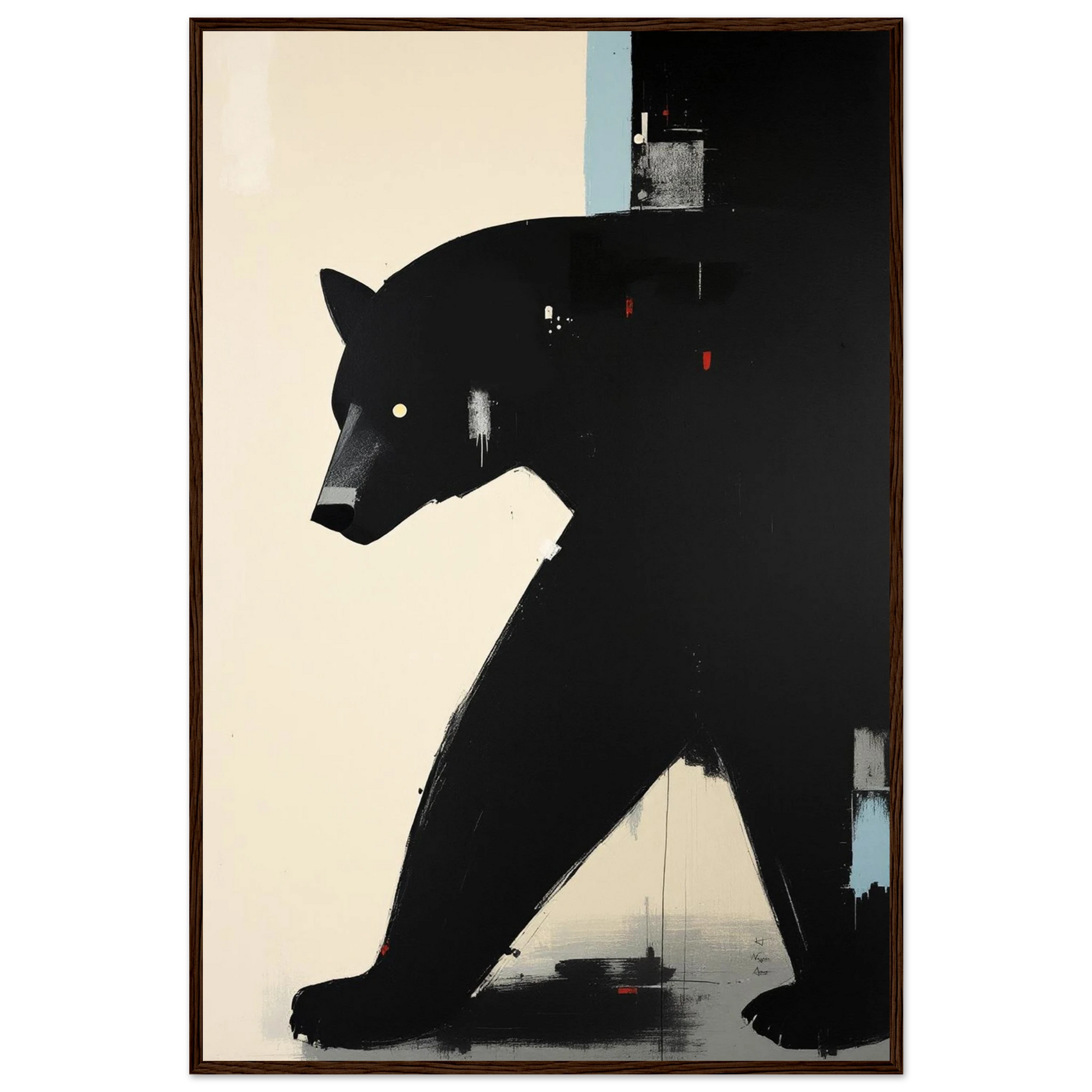 Minimalist Abstract Black Bear Art Poster Print Dark Brown Wood Frame 60x90 cm 24x36″ Classic Matte Wooden Framed Poster