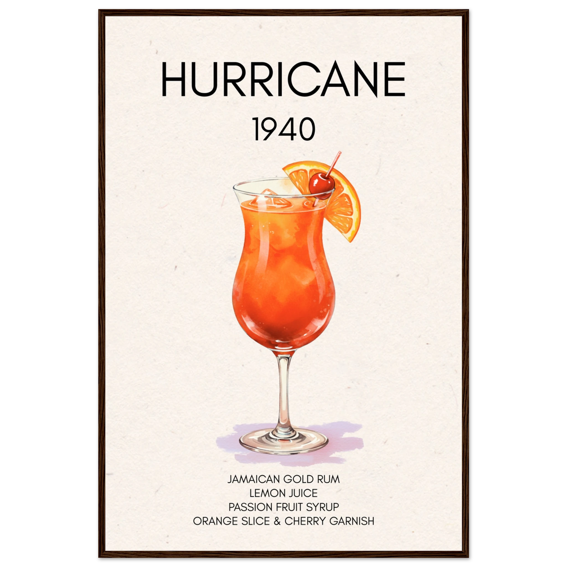 Hurricane Cocktail Bar Art Print Dark Brown Wood Frame 60x90 cm 24x36″ Premium Matte Paper Wooden Framed Poster