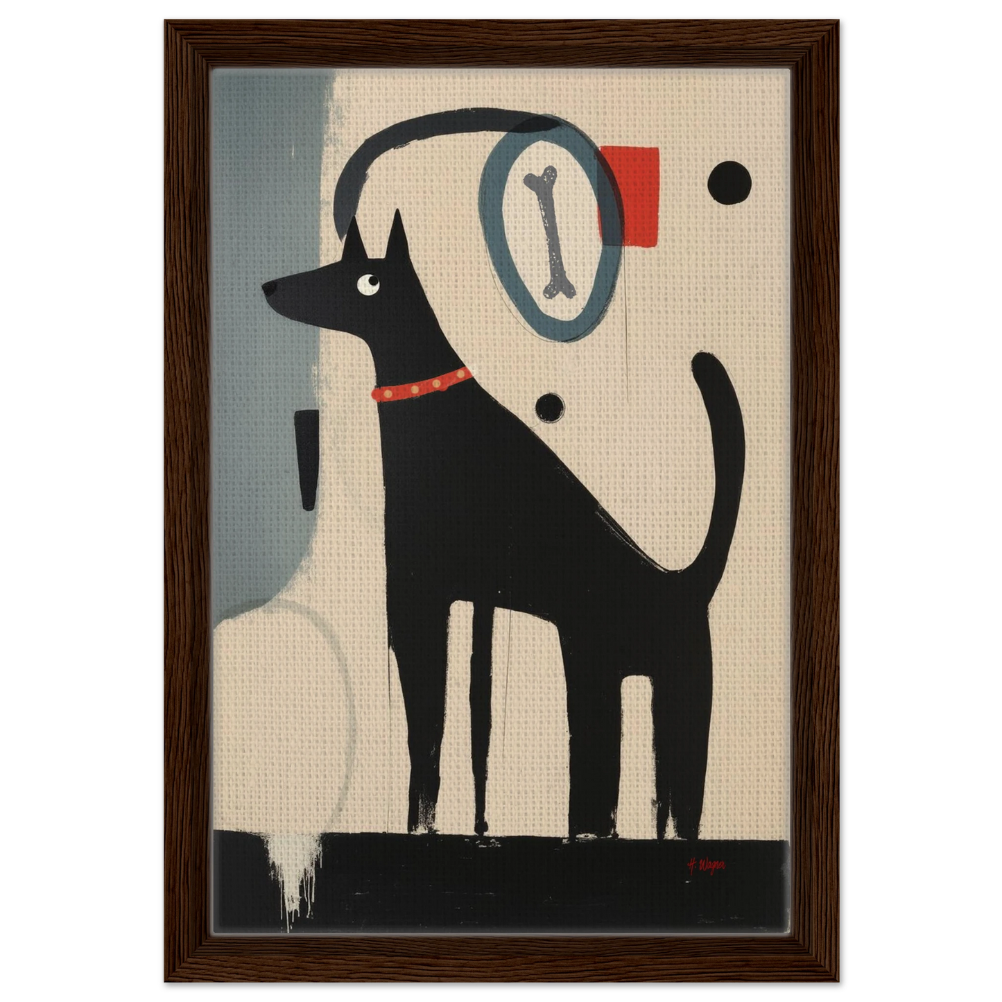 Quirky Modern Dog Art Print 30x45 cm 12x18″ Framed Canvas Dark Brown Wood Frame