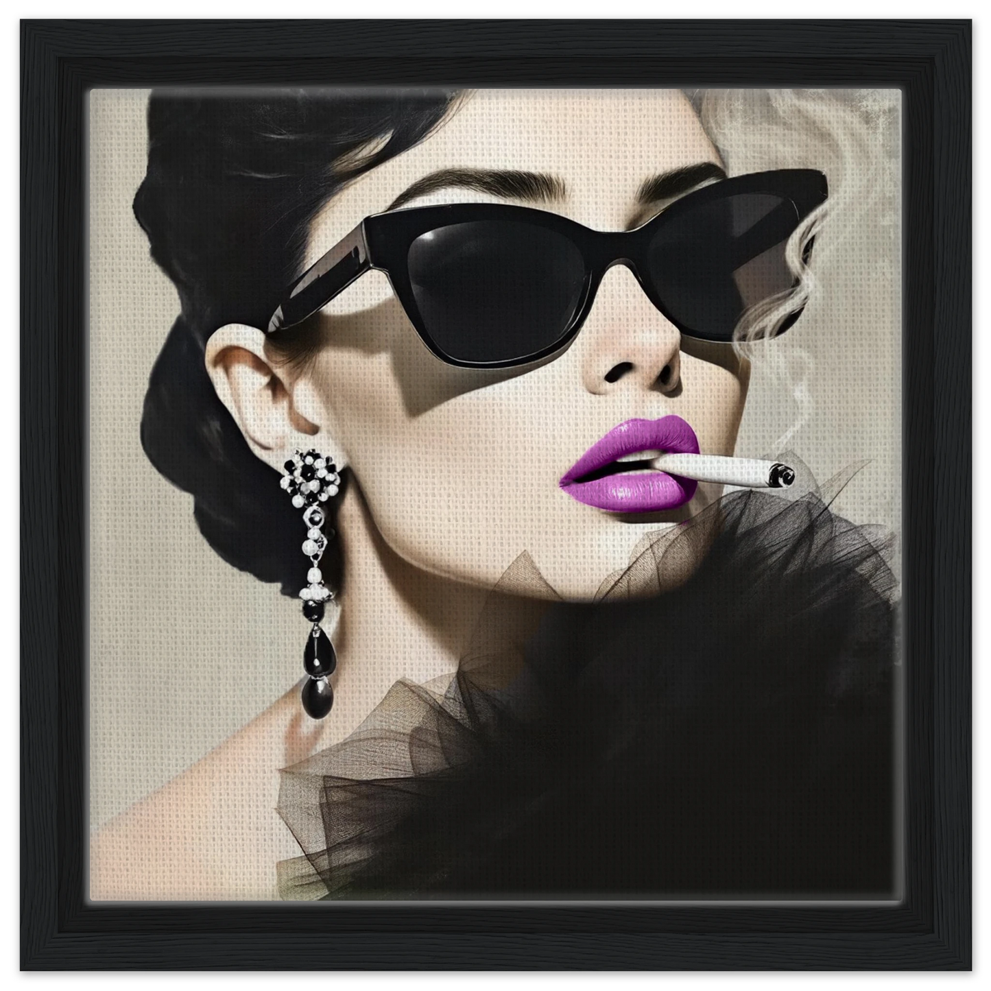 Smoking Girl Retro Fashion Model Art Print 30x30 cm 12x12″ Framed Canvas