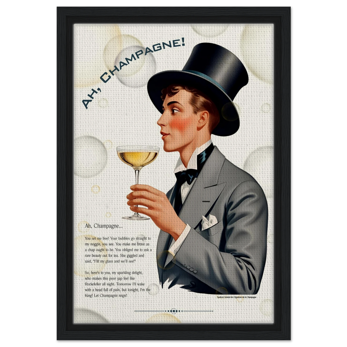 Art Deco Champagne Funny Poem Art Print 60x90 cm 24x36″ Canvas -