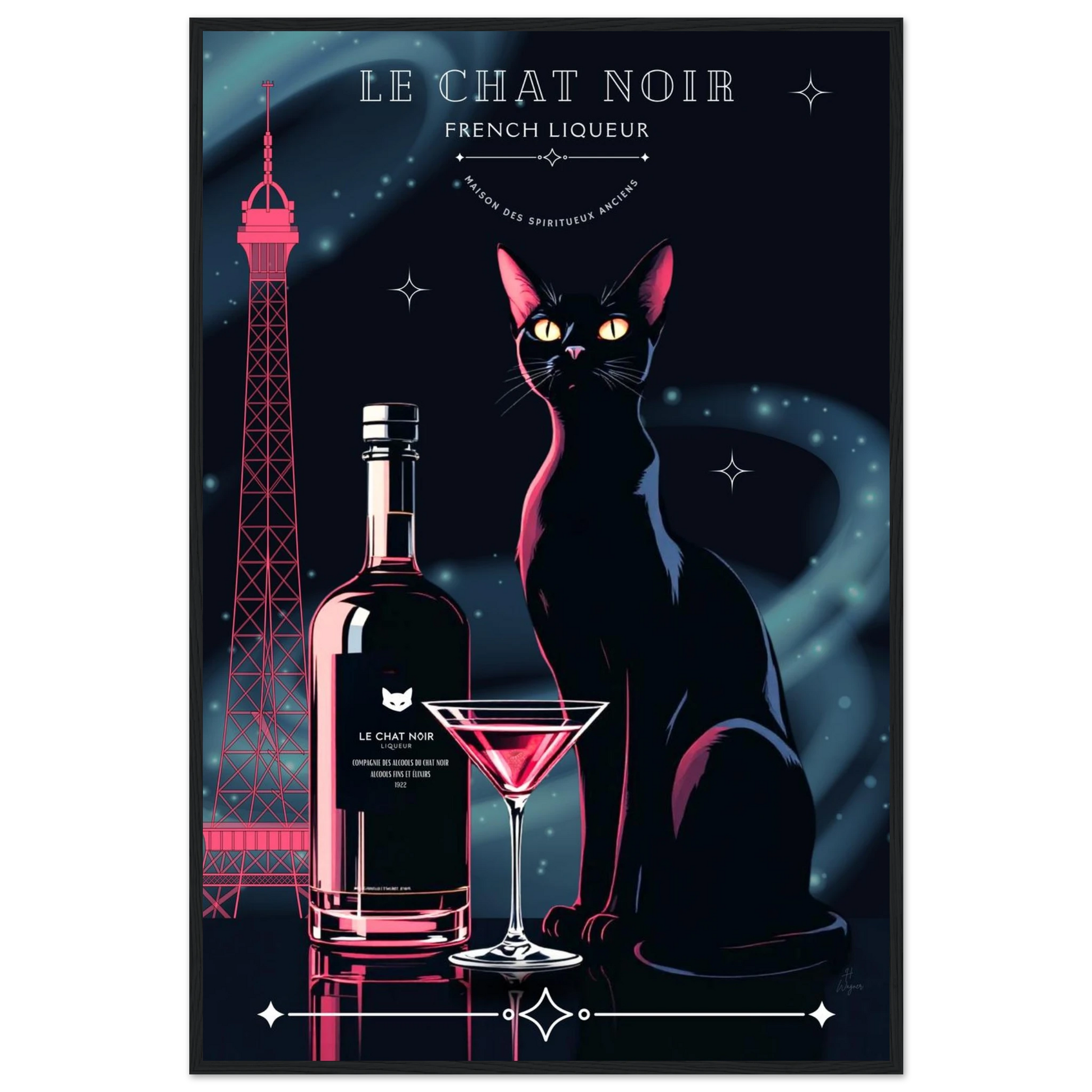 Art Deco Le Chat Noir French Black Cat Art Print 60x90 cm 24x36″ Classic Matte Paper Wooden Framed Poster Black frame