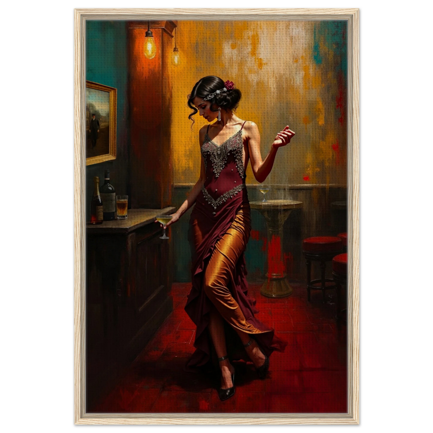 Speakeasy Flapper Art Prohibition Poster Print Light Wood Frame 60x90 cm 24x36″ Framed Canvas