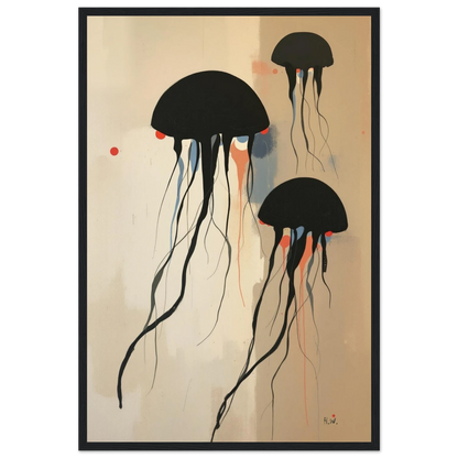 Minimalist Abstract Floating Jellyfish Art Print Black Wood Frame 40x60 cm 16x24″ Premium Matte Paper Wooden Framed Poster