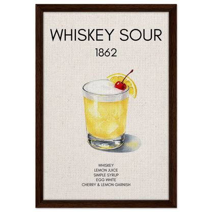 Whiskey Sour Cocktail Bar Art Print Dark Brown Wood Frame 40x60 cm 16x24″ Framed Canvas