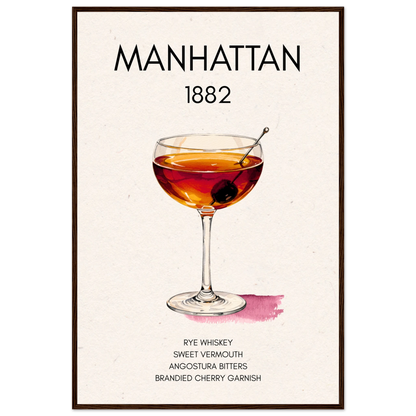 Classic Manhattan Cocktail Bar Art Print Dark Brown Wood Frame 60x90 cm 24x36″ Premium Matte Paper Wooden Framed Poster