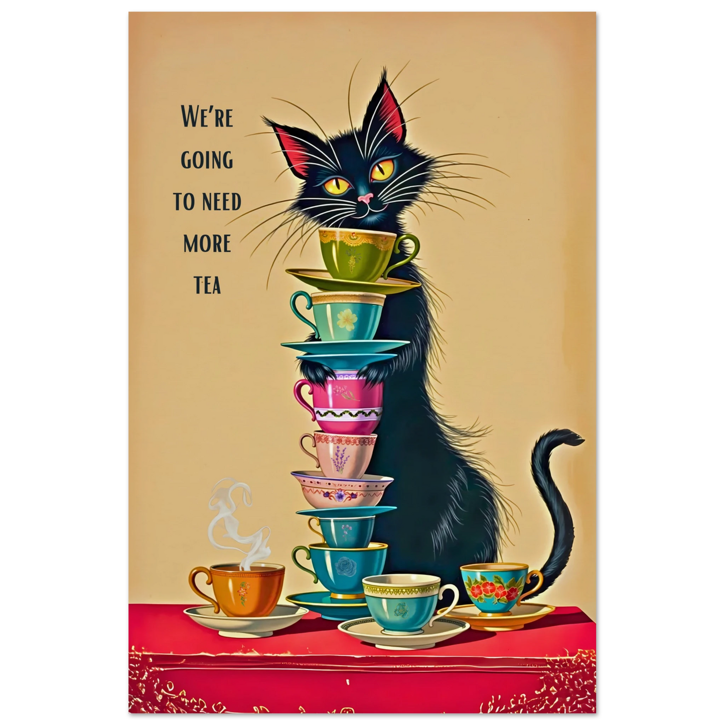 Quirky Cat Funny Tea Art Print 30x45 cm 12x18″ Museum-Quality Matte Paper Poster No Frame
