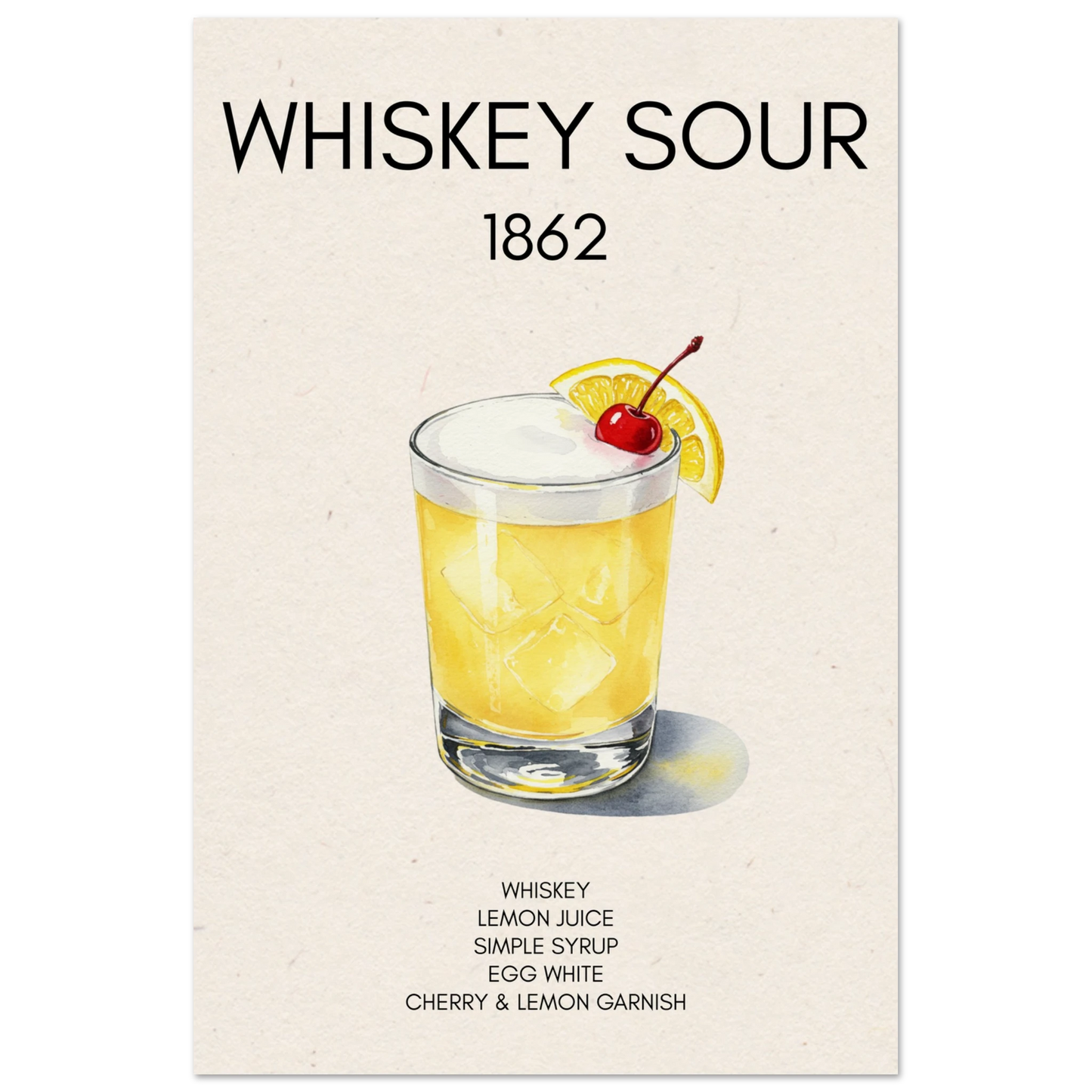 Whiskey Sour Cocktail Bar Poster Print No Frame 30x45 cm 12x18″ Museum-Quality Matte Paper Poster