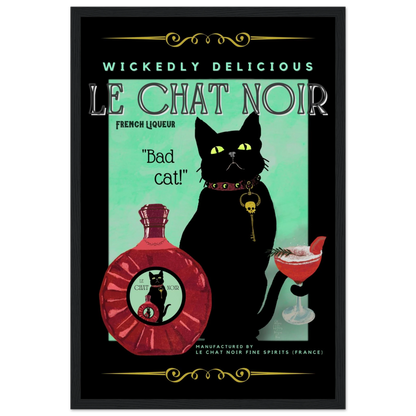 Black Cat Cocktail French Art Deco Print 30x45 cm 12x18″ Premium Matte Paper Wooden Framed Poster Black Wood frame