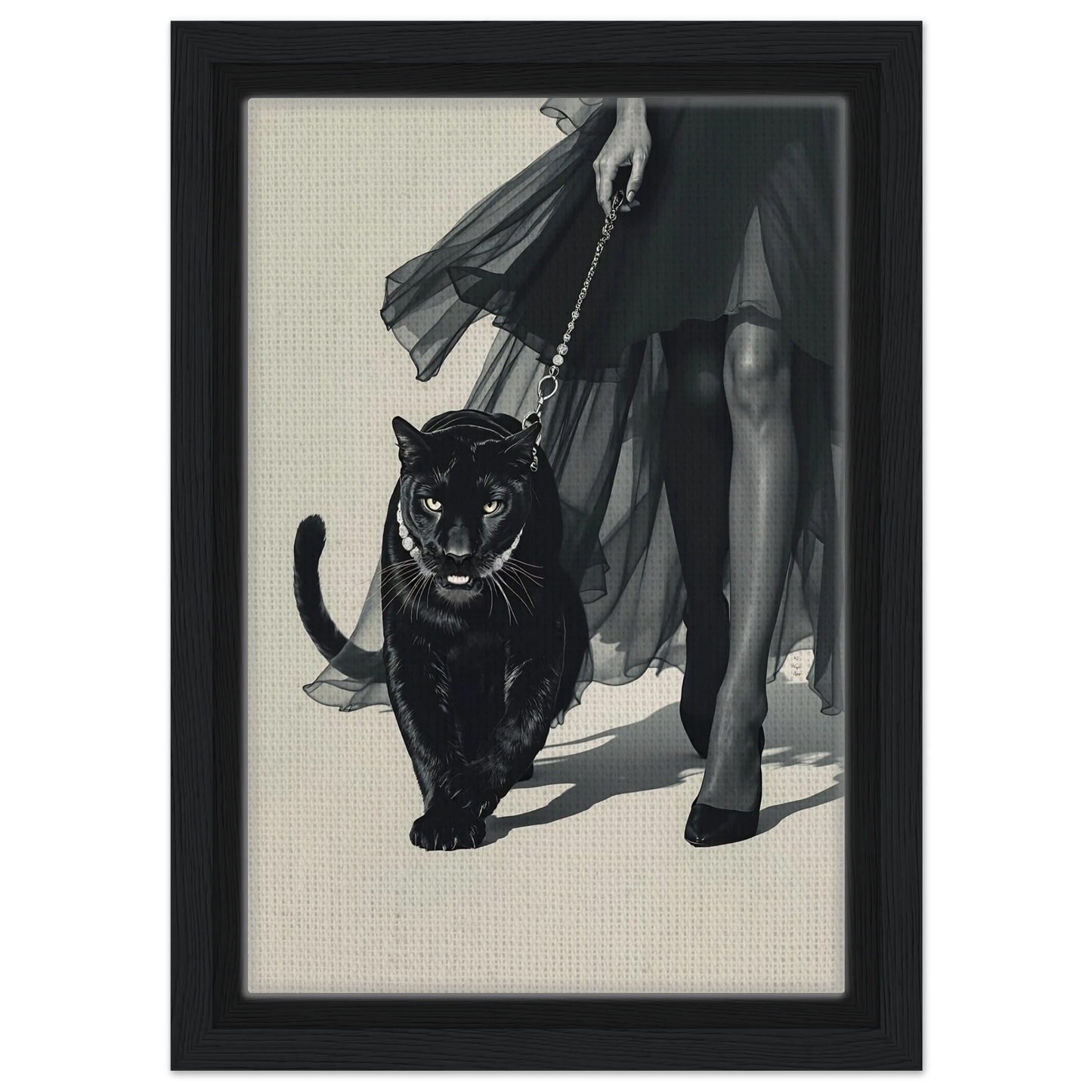 Retro Fashion Model Panther Art Print Black Wood Frame 20x30 cm 8x12″ Framed Canvas