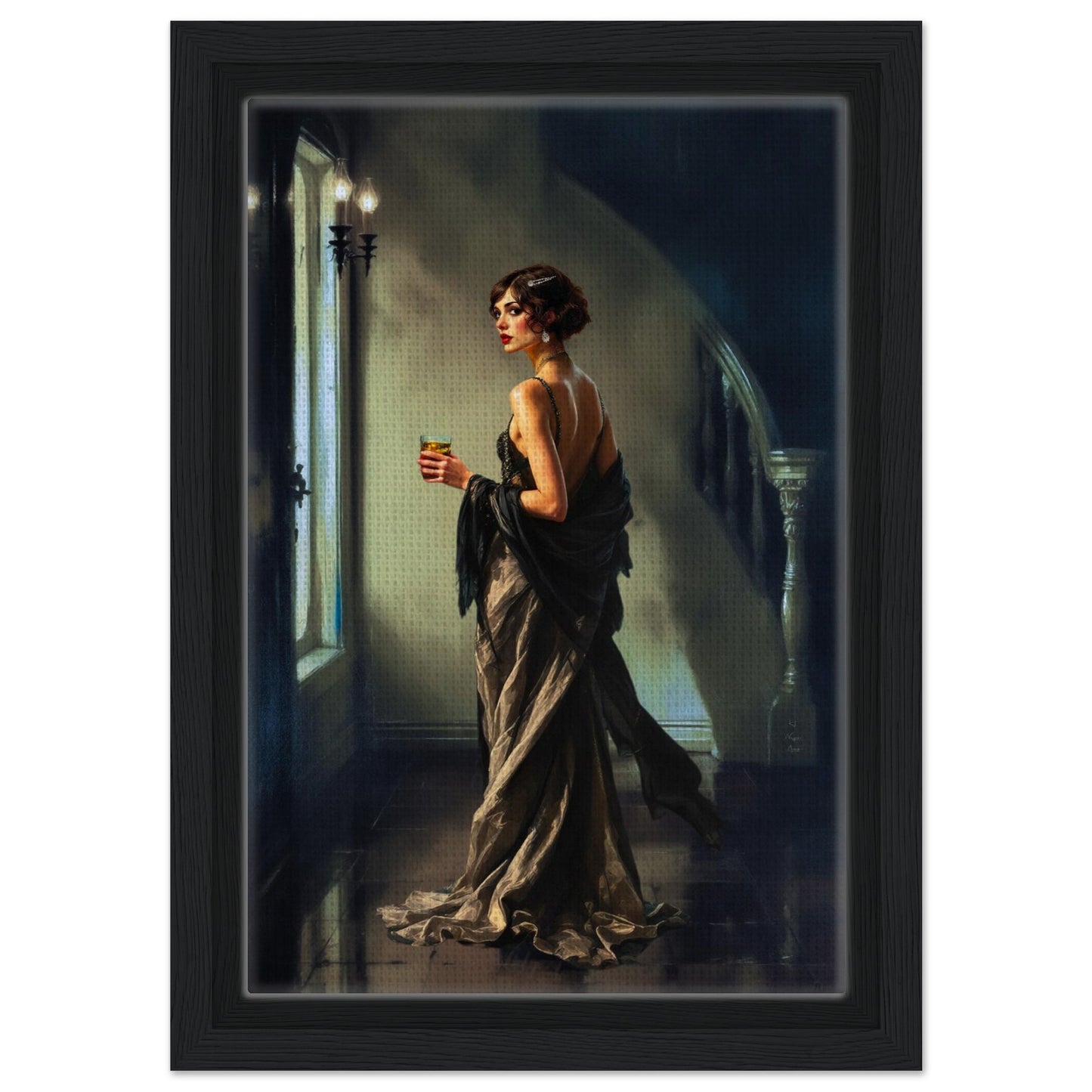 Art Deco Flapper Speakeasy Fine Art Print Black Wood Frame 20x30 cm 8x12″ Framed Canvas