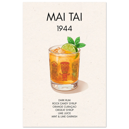 Mai Tai Tropical Cocktail Bar Poster Print No Frame 60x90 cm 24x36″ Premium Matte Paper Poster