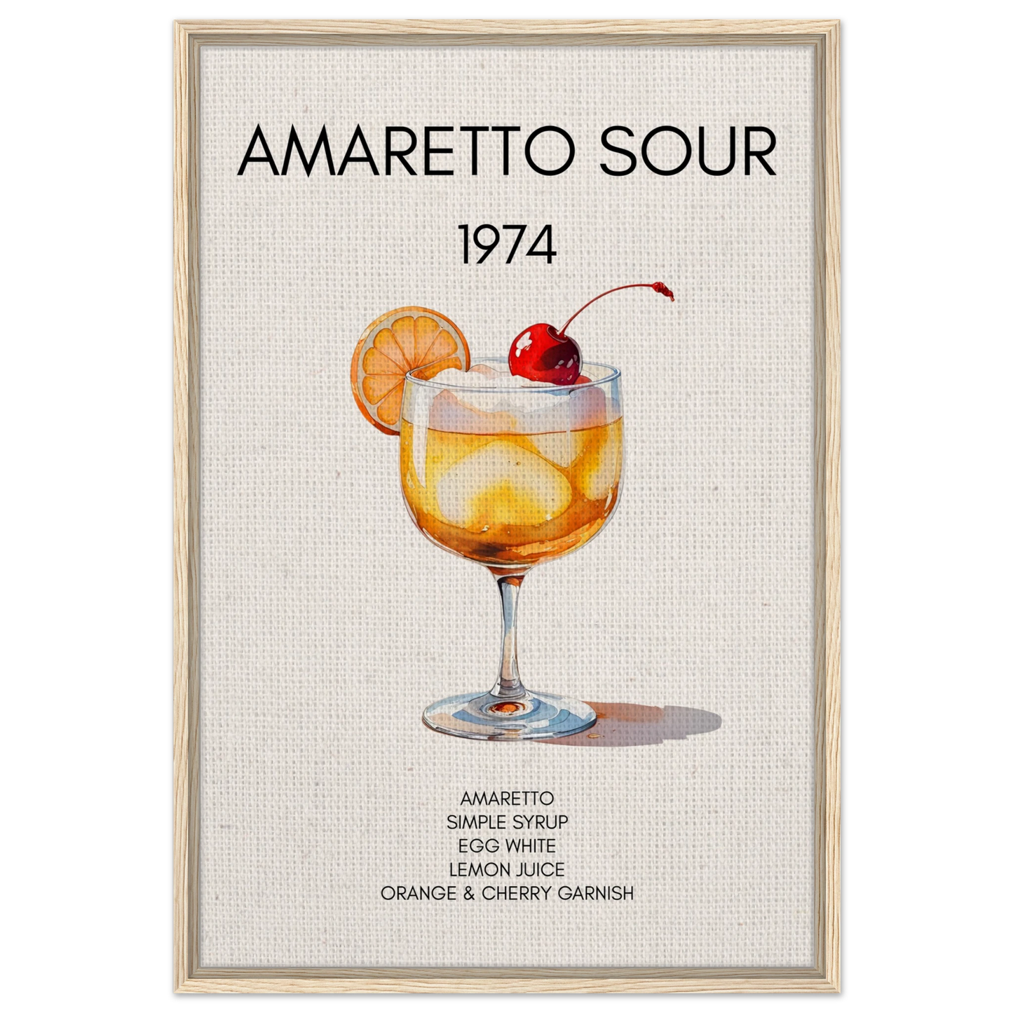 Amaretto Sour Cocktail Bar Art Print Light Wood Frame 60x90 cm 24x36″ Framed Canvas