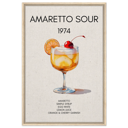 Amaretto Sour Cocktail Bar Art Print Light Wood Frame 60x90 cm 24x36″ Framed Canvas