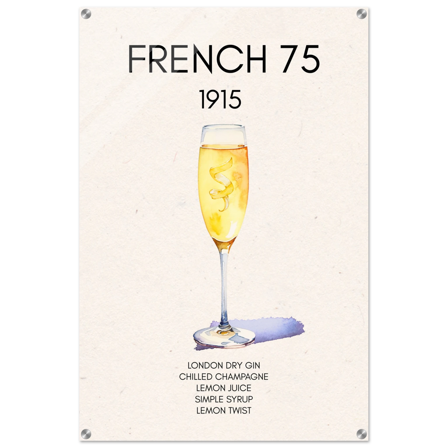 French 75 Cocktail Art Print No Frame 60x90 cm 24x36″ Sleek Acrylic Print