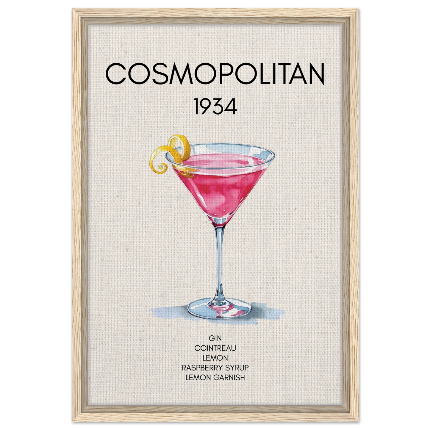 Cosmopolitan Cocktail Bar Poster Print Light Wood Frame 40x60 cm 16x24″ Framed Canvas