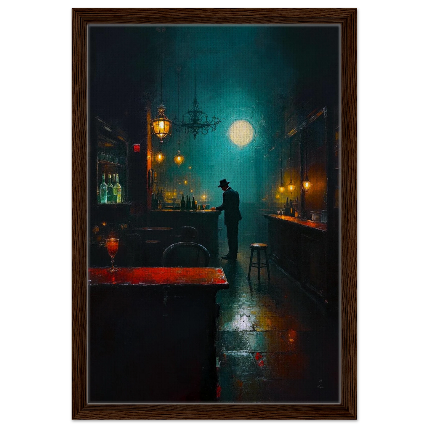 Speakeasy Bootleg Prohibition Bar Art Print Dark Brown Wood Frame 40x60 cm 16x24″ Framed Canvas