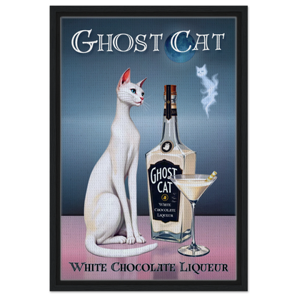White Cat Chocolate Martini Cocktail Bar Art Print 40x60 cm 16x24″ Framed Canvas Black Wood frame