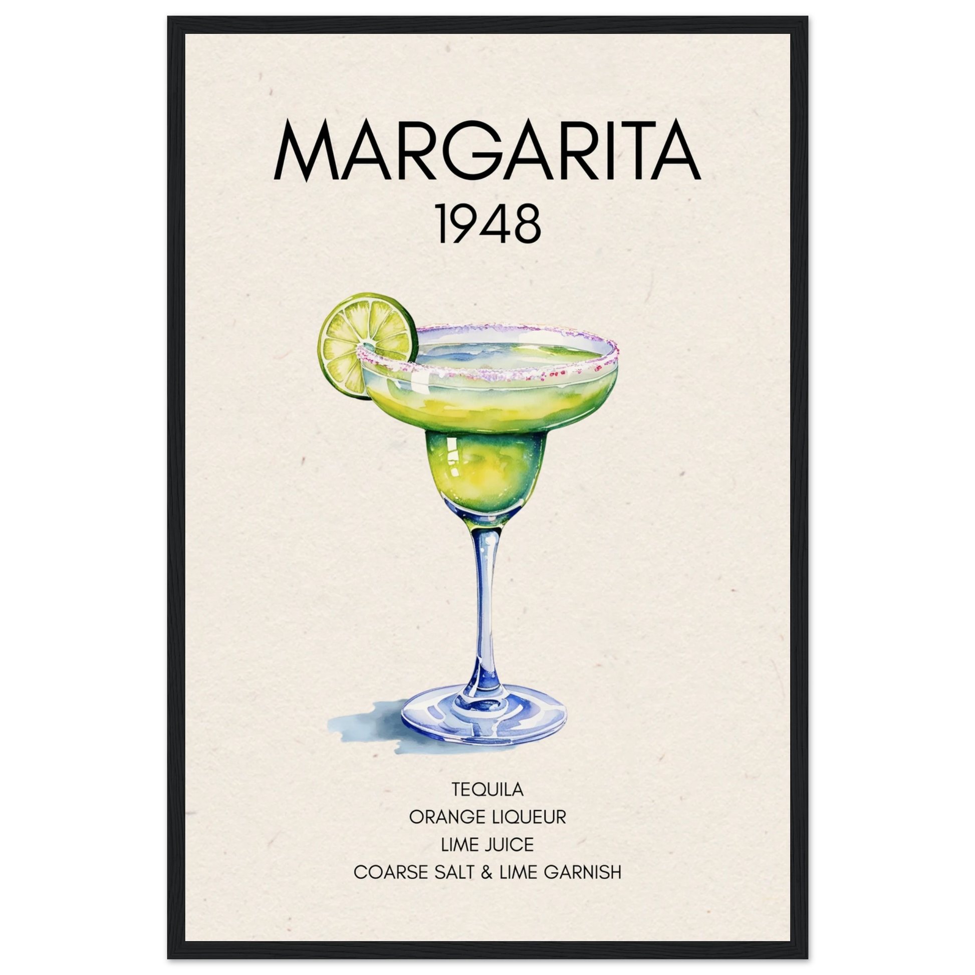 Margarita Cocktail Bar Art Print Black Wood Frame 40x60 cm 16x24″ Museum-Quality Matte Paper Wooden Framed Poster