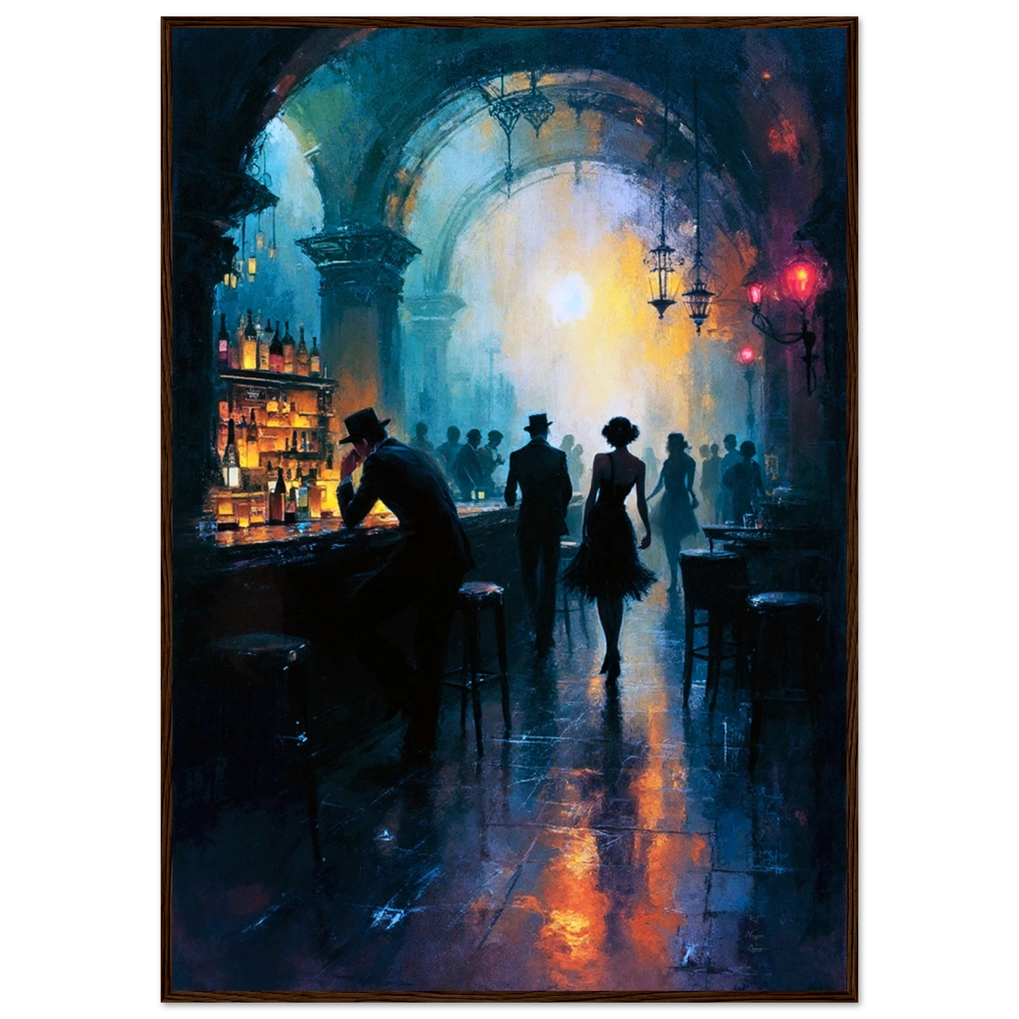 Dance Hall Speakeasy Art Print 70x100 cm 28x40″ Classic Matte Paper Wooden Framed Poster Dark Brown Wood Frame