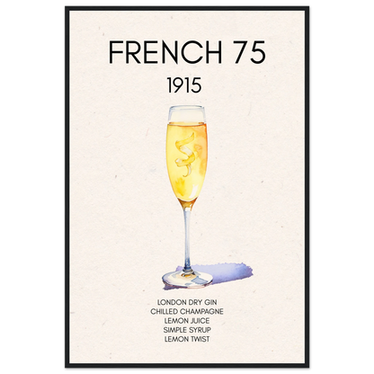 French 75 Cocktail Art Print Black Wood Frame 60x90 cm 24x36″ Classic Matte Paper Wooden Framed Poster