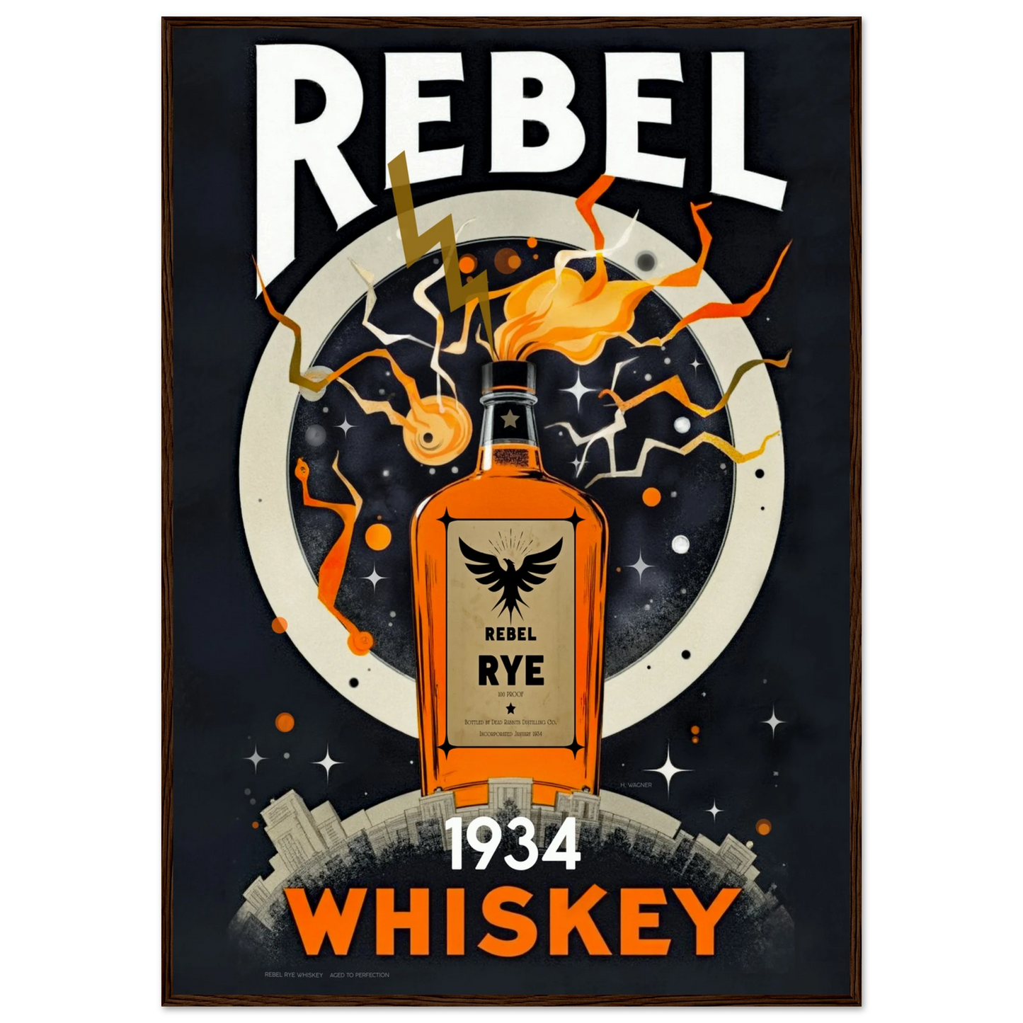 Rebel Cocktail Bar Poster Print Dark wood frame 70x100 cm 28x40″ Premium Matte Paper Wooden Framed Poster